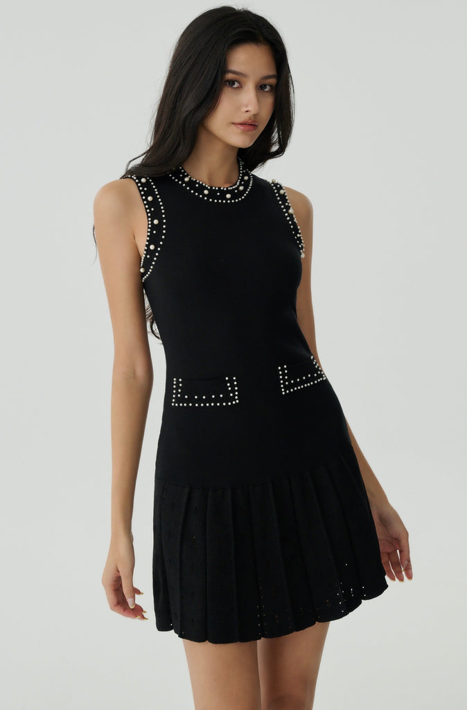 Hand beaded embroidery knit midi dress
