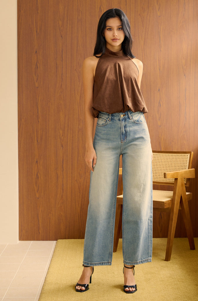 Cute but savage suede halter top in brown