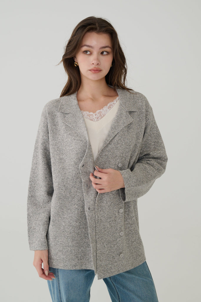 Wool blend knit blazer in Grey