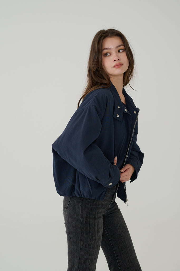 Retro style windbreaker jacket in Navy/Dark Grey/Grey