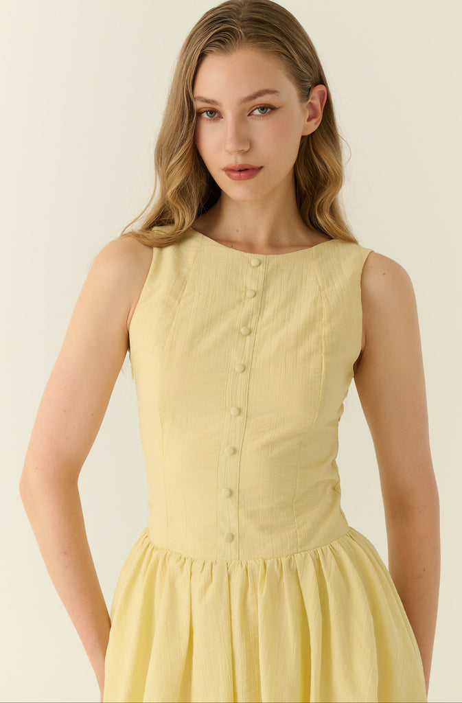 Cannes button down bubble dress in yellow