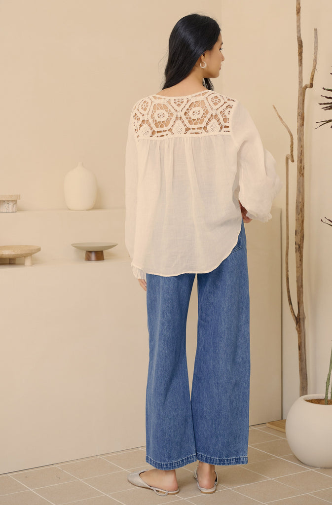 Lace up linen top