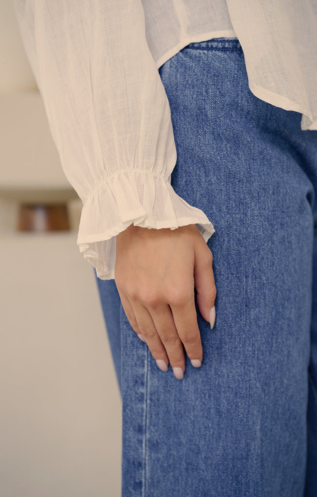Lace up linen top