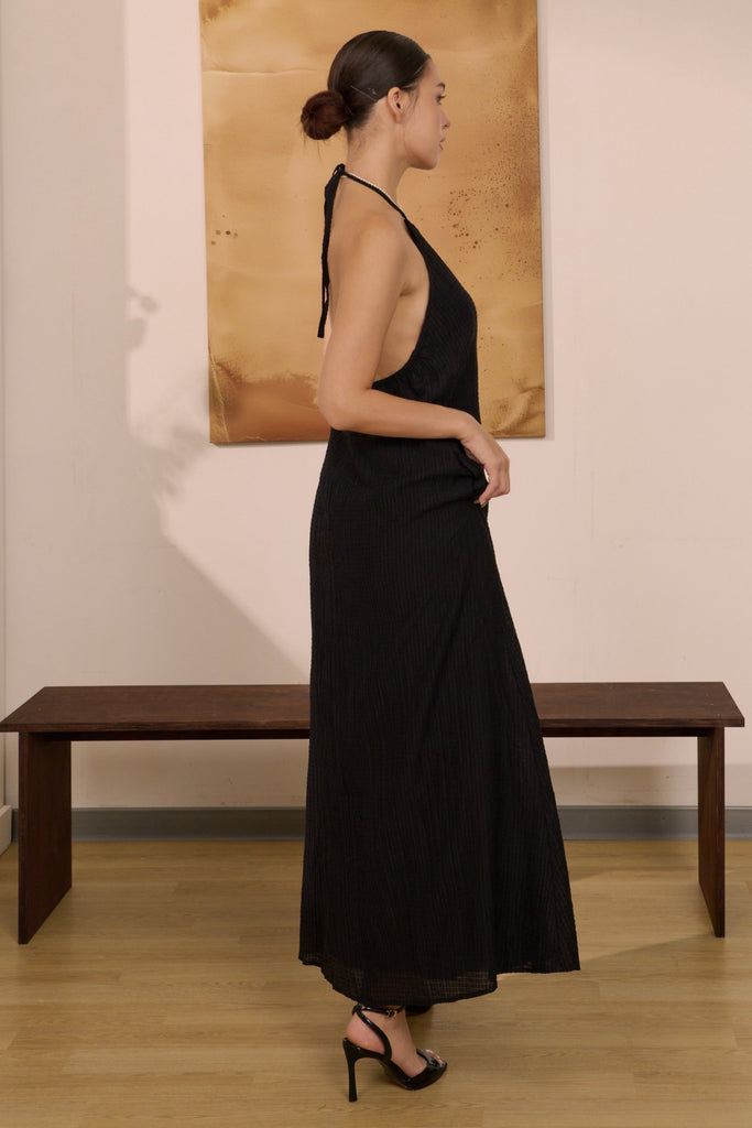 Girls date halter maxi dress in black