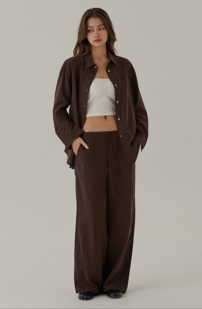 Fall for you elastic wide leg pants in brown