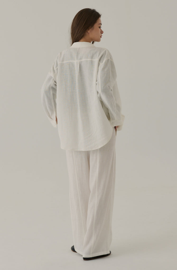 Fall for you elastic wide leg pants in white