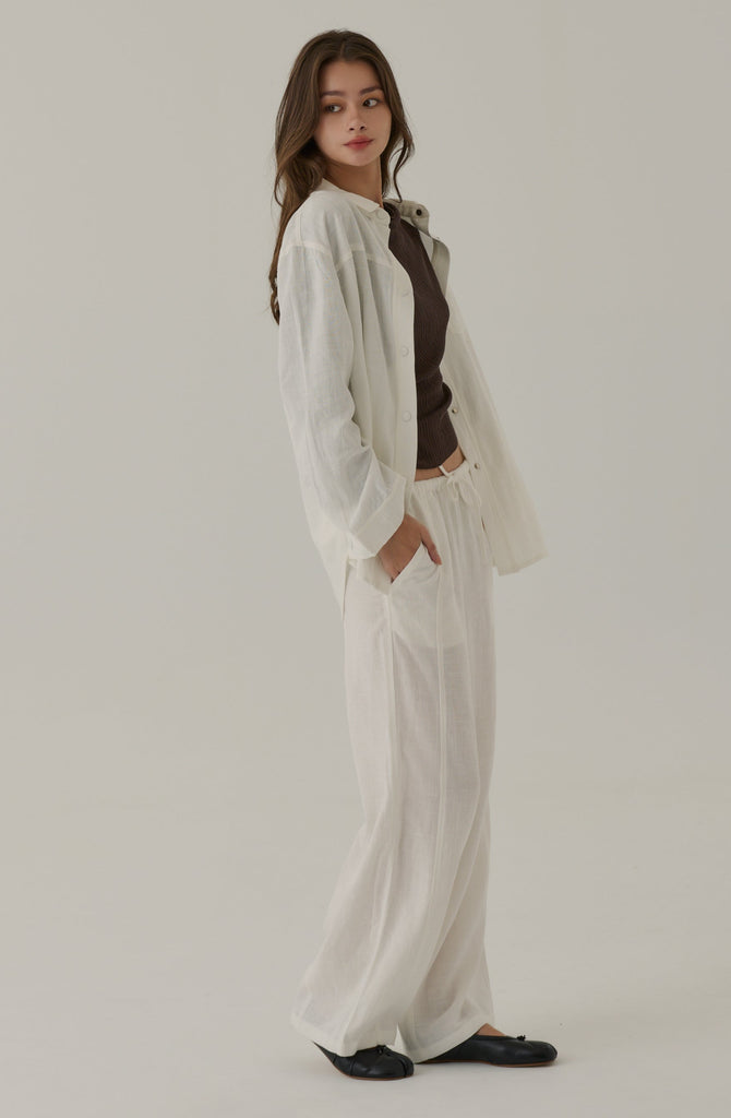 Fall for you elastic wide leg pants in white