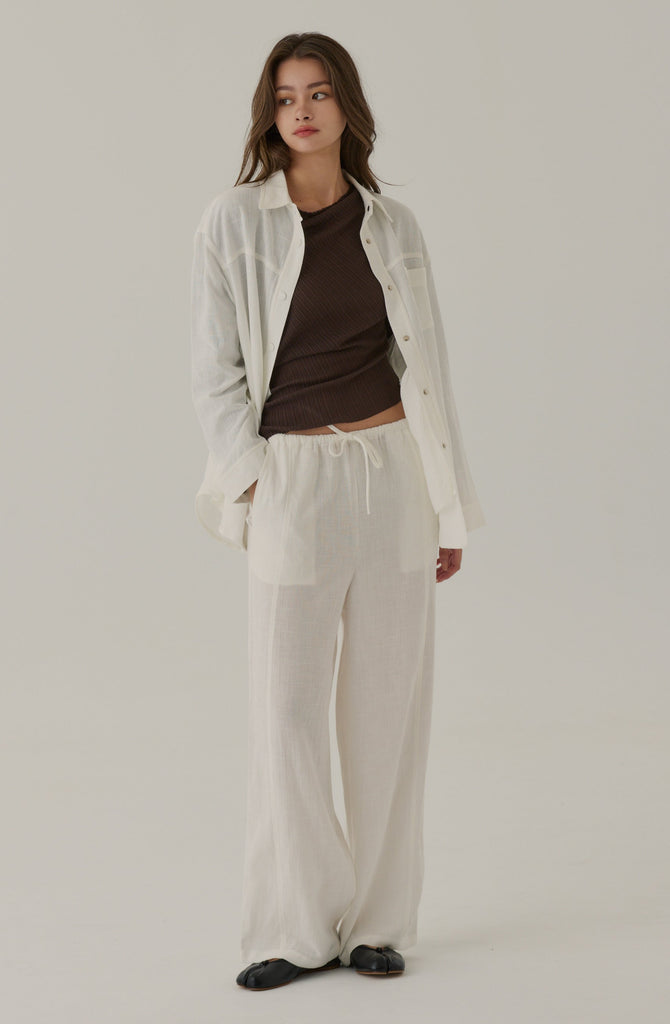 Fall for you elastic wide leg pants in white