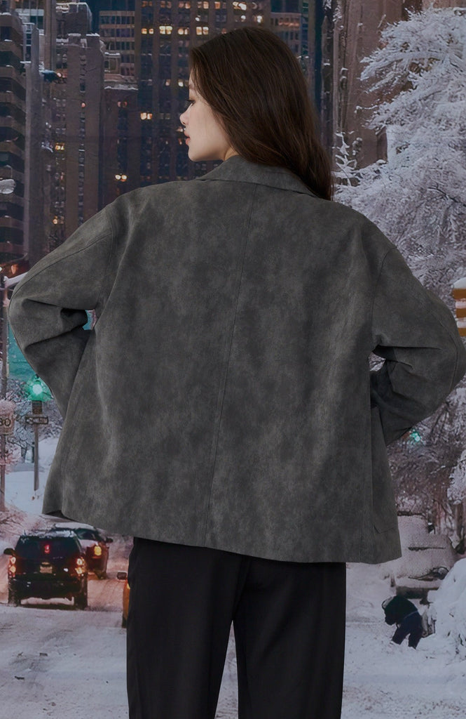 Wind breaker suede jacket in Grey/Brown