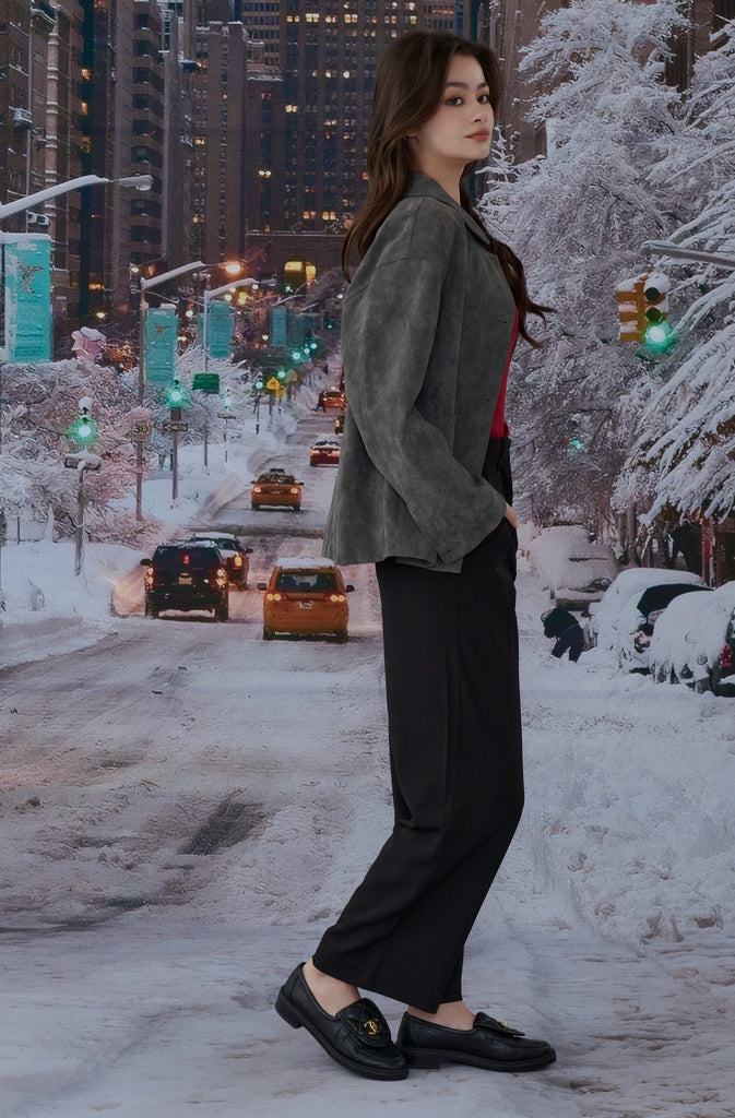 Wind breaker suede jacket in Grey/Brown