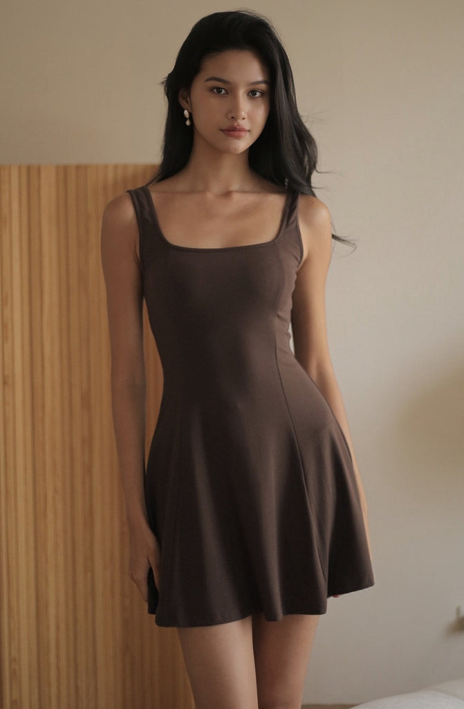 Comfy cotton elastic bra dress in brown