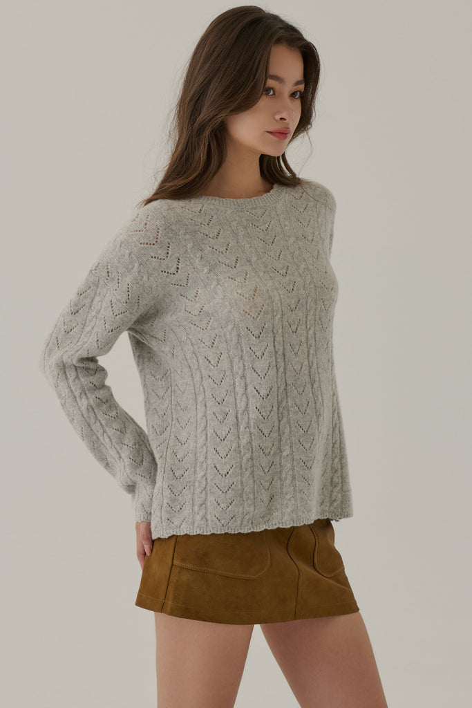 Milan cable knit 100% wool sweater in grey