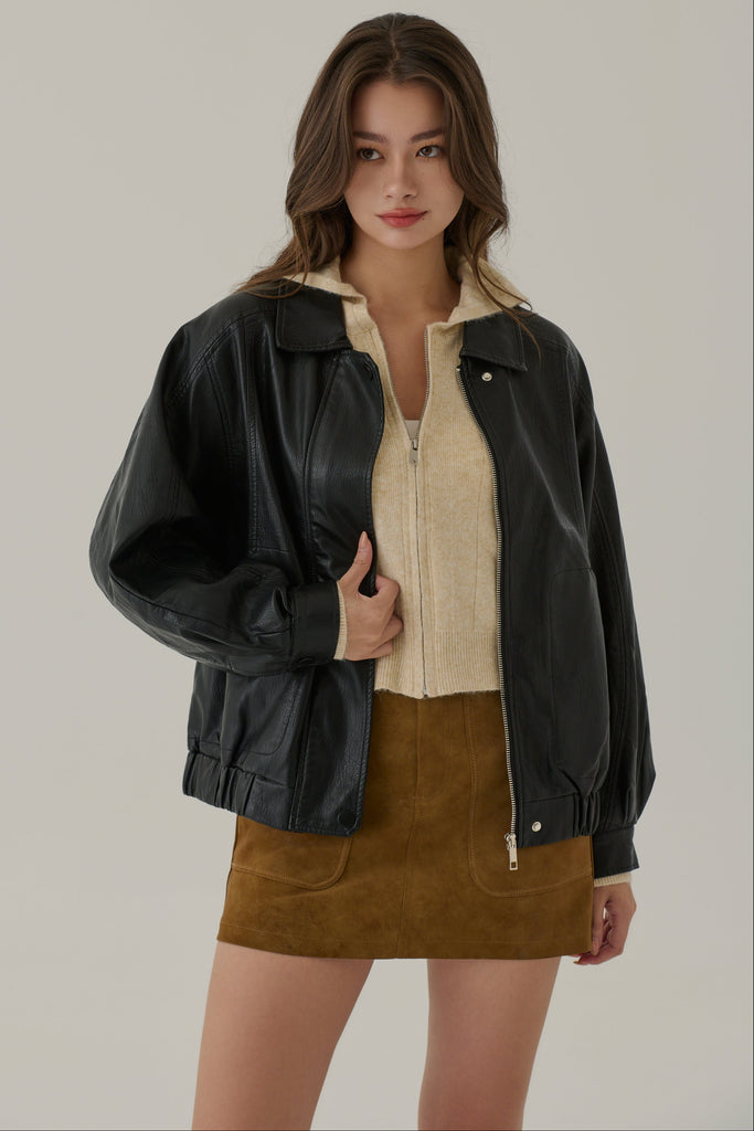Moonlight dream faux leather jacket in black
