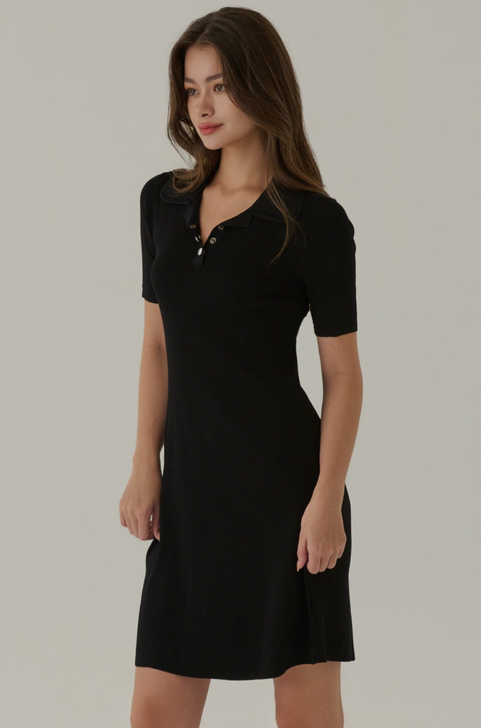 Campus polo knit dress in black