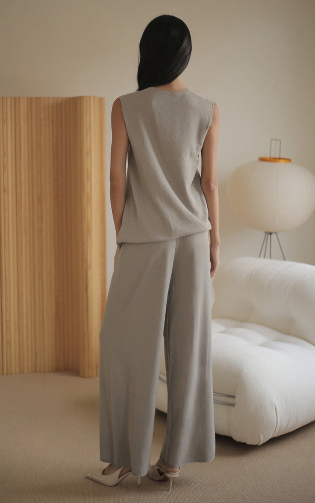 Gemma soft knit wide-leg pants in grey