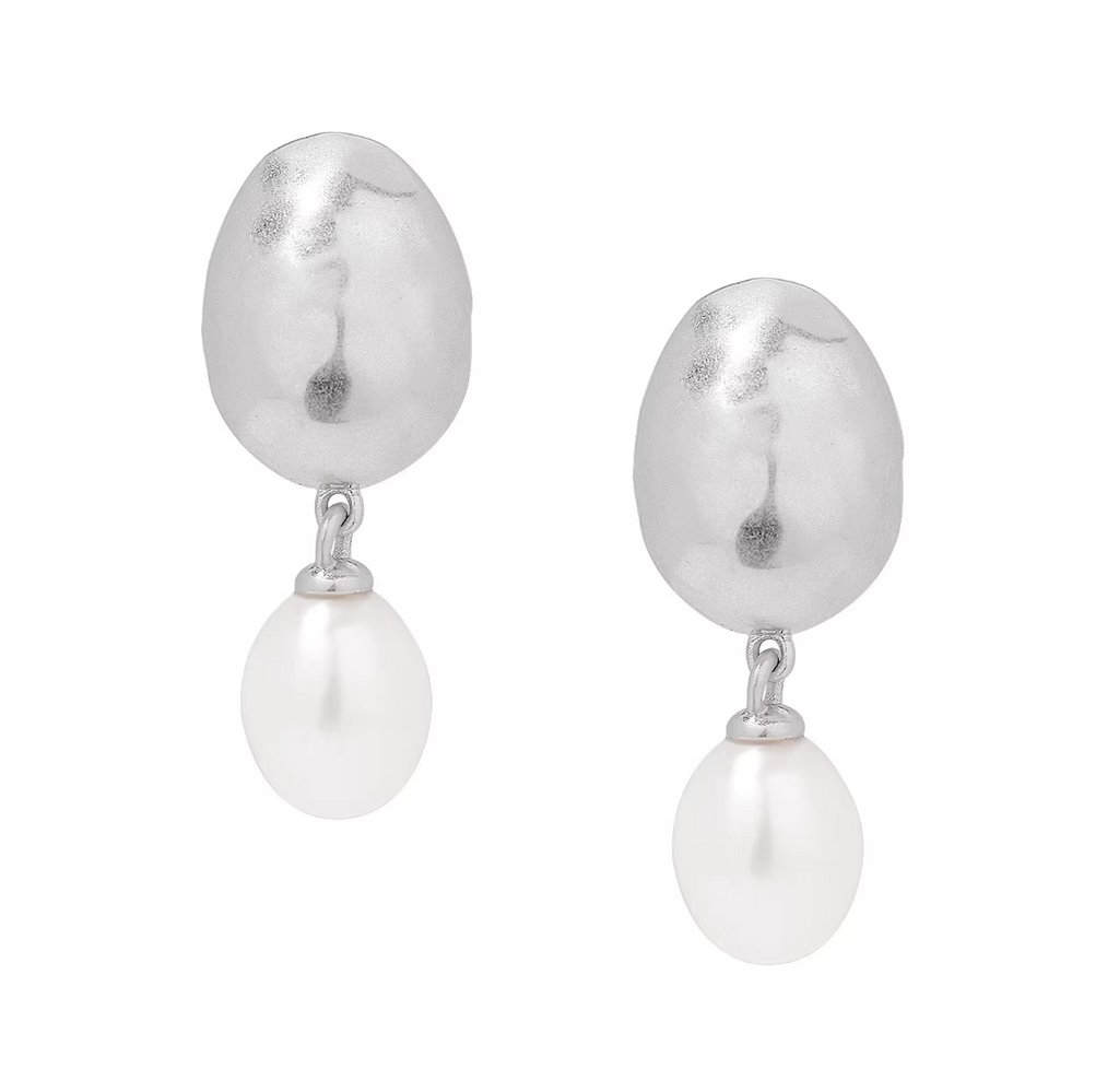 Tender society 錘紋銀色蛋形珍珠耳釘
