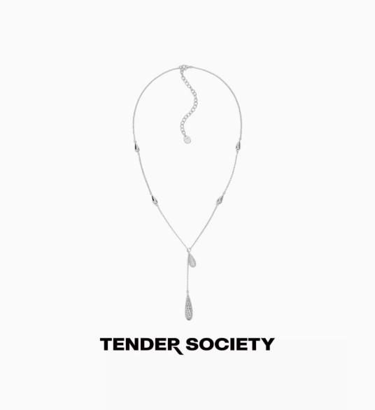 Tender society 老花鑲鑽水滴型Y字項鍊