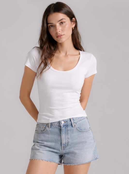 Crew neck Tencel elastic bra Tee