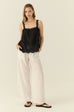 Embroidered cotton top in black