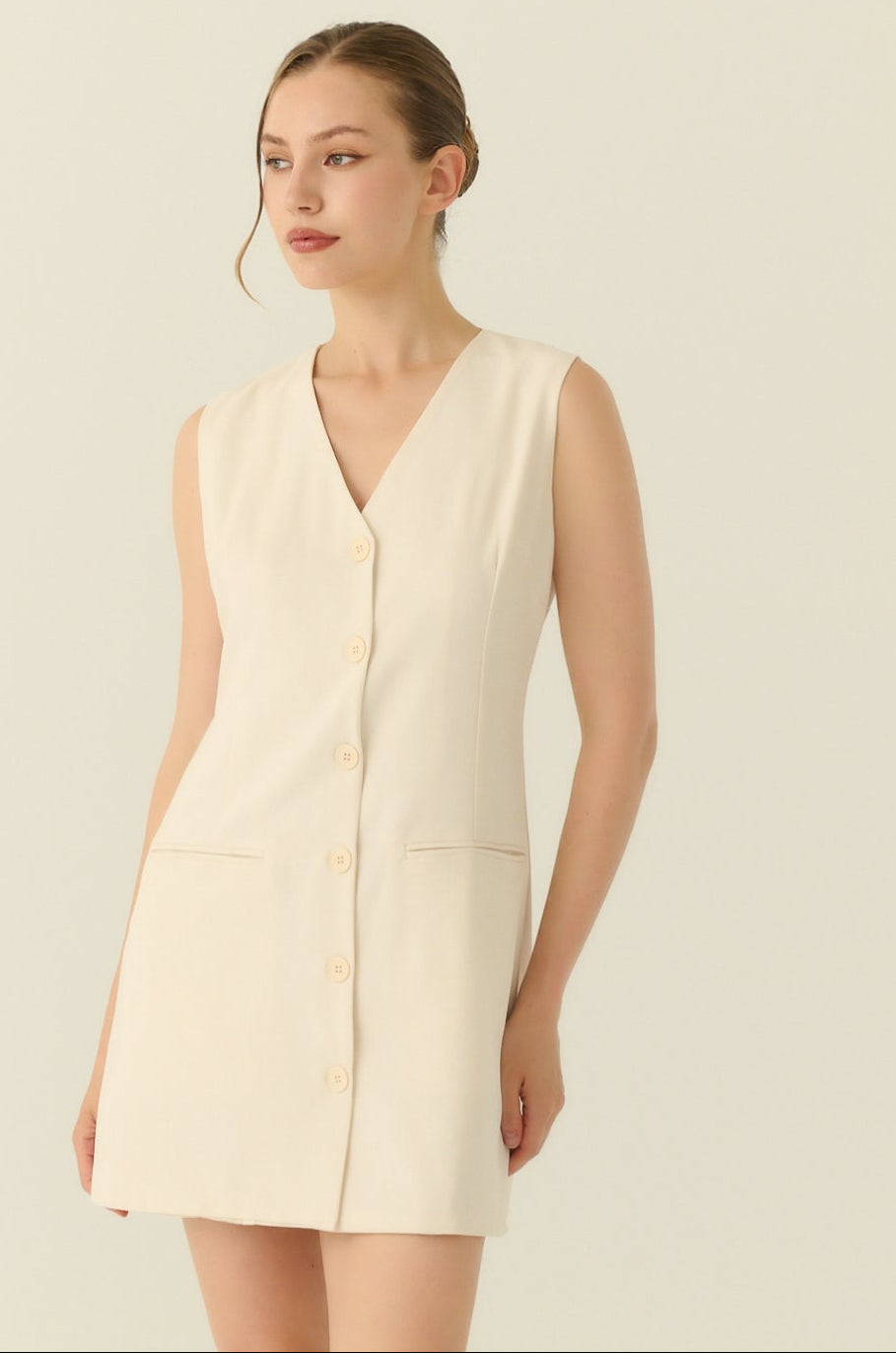 The parisian button down shift dress in beige