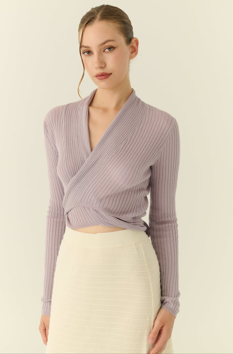 Cooling knit from tie cardigan in purple