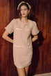Vivienne puffy sleeves tweed dress in khaki