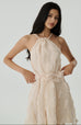 Tutu mini dress with belt in beige
