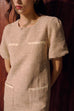 Vivienne puffy sleeves tweed dress in khaki