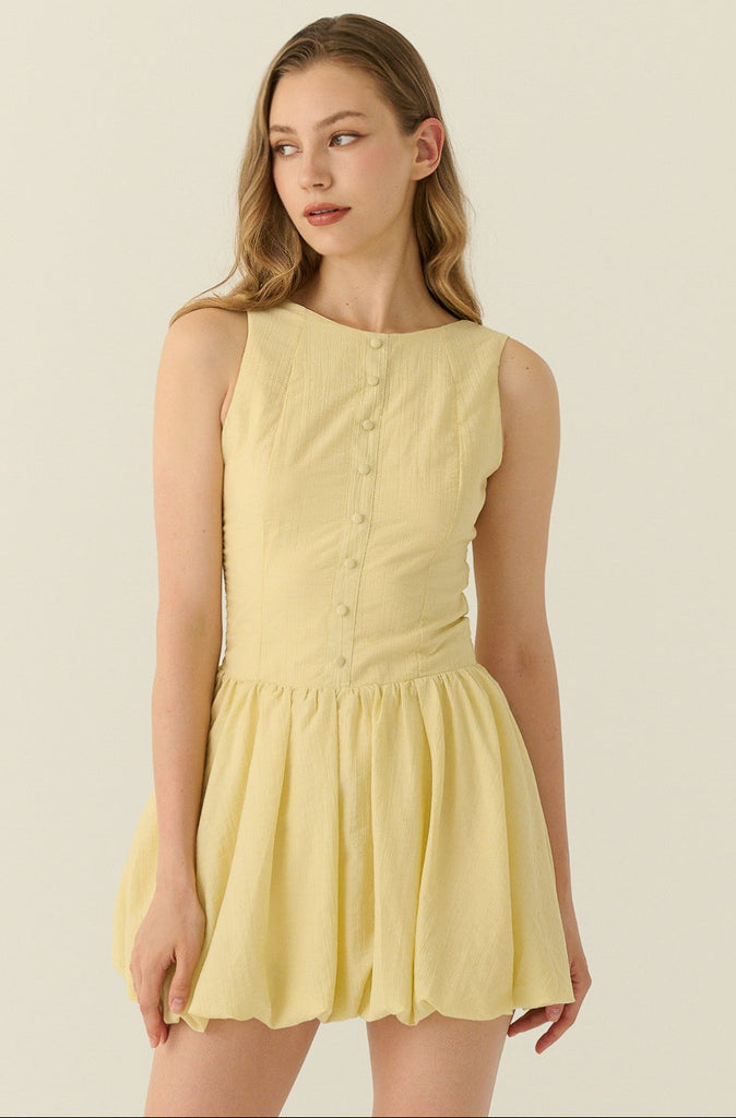 Cannes button down bubble dress in yellow