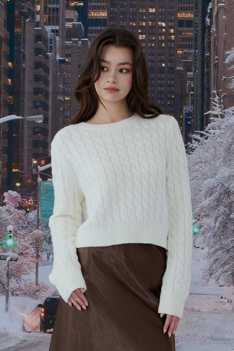 Reindeer Knit Top Long Sleeves in White