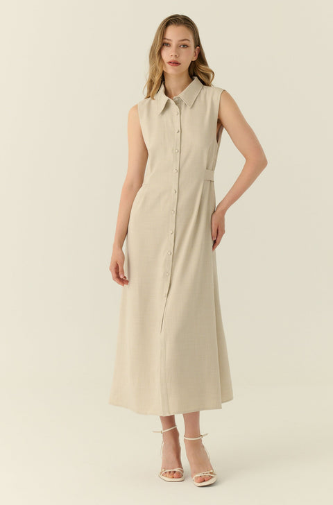 Élune classic maxi shirt dress in beige