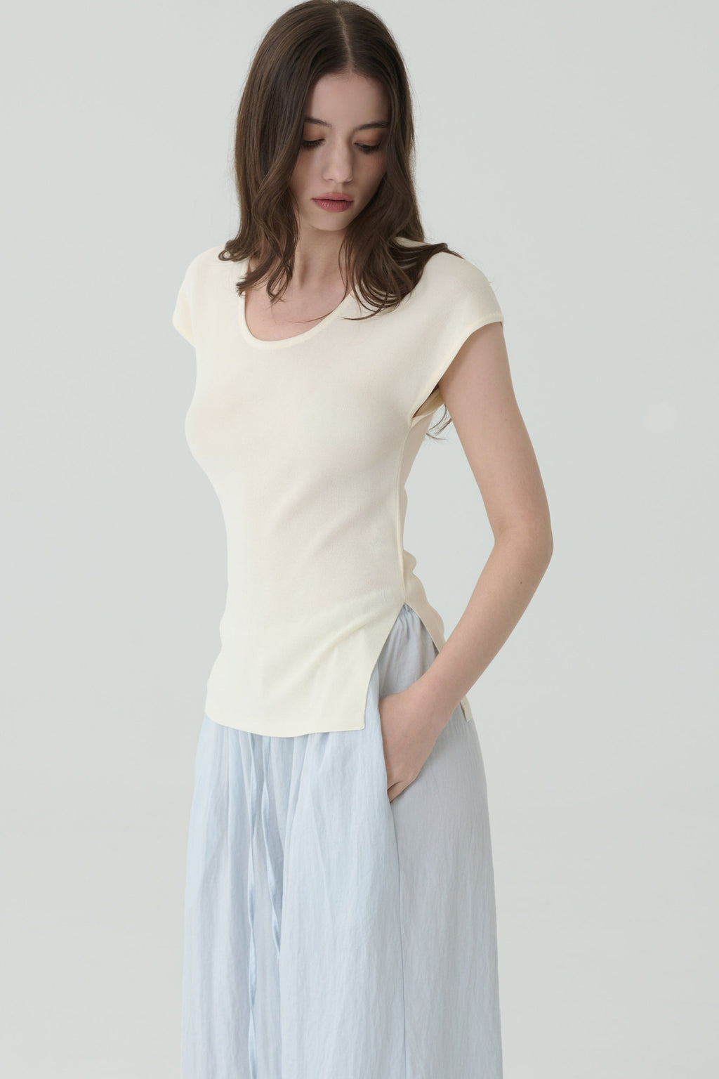 Cloud knit t-shirt in beige