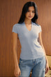 Sparkly v neck knit top in blue