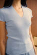 Sparkly v neck knit top in blue