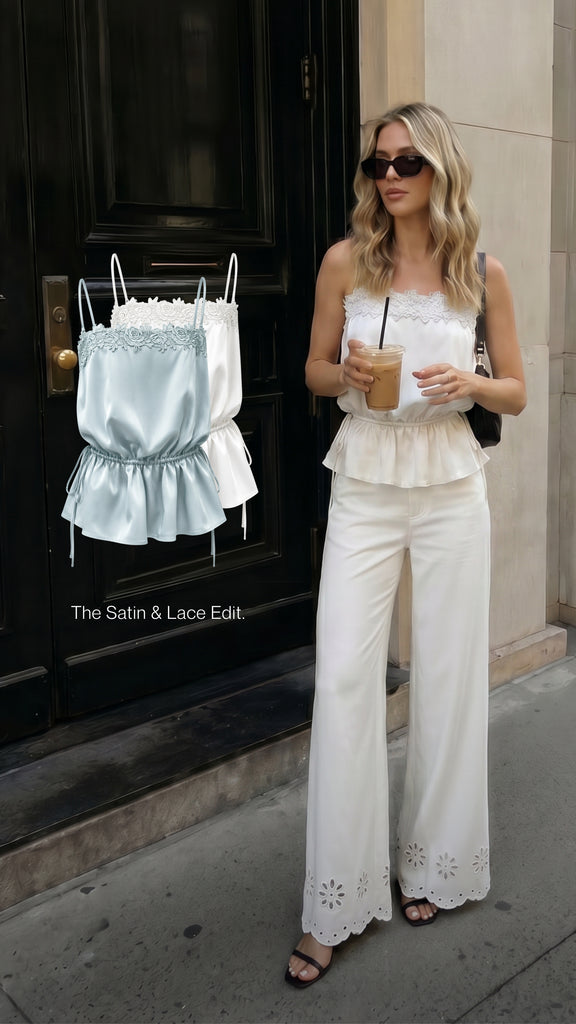 Silky lace trim top