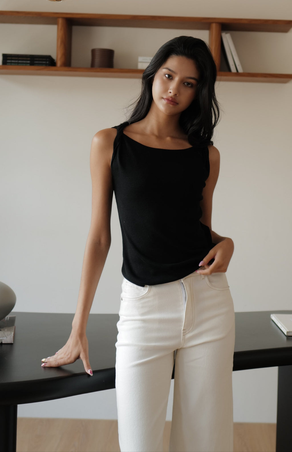 Midnight whisper knit top in black / pink / beige / grey