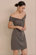 Aurora ribbon off shoulder mini dress in grey