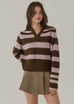 Fall vibe stripes polo knit top in brown