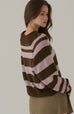 Fall vibe stripes polo knit top in brown
