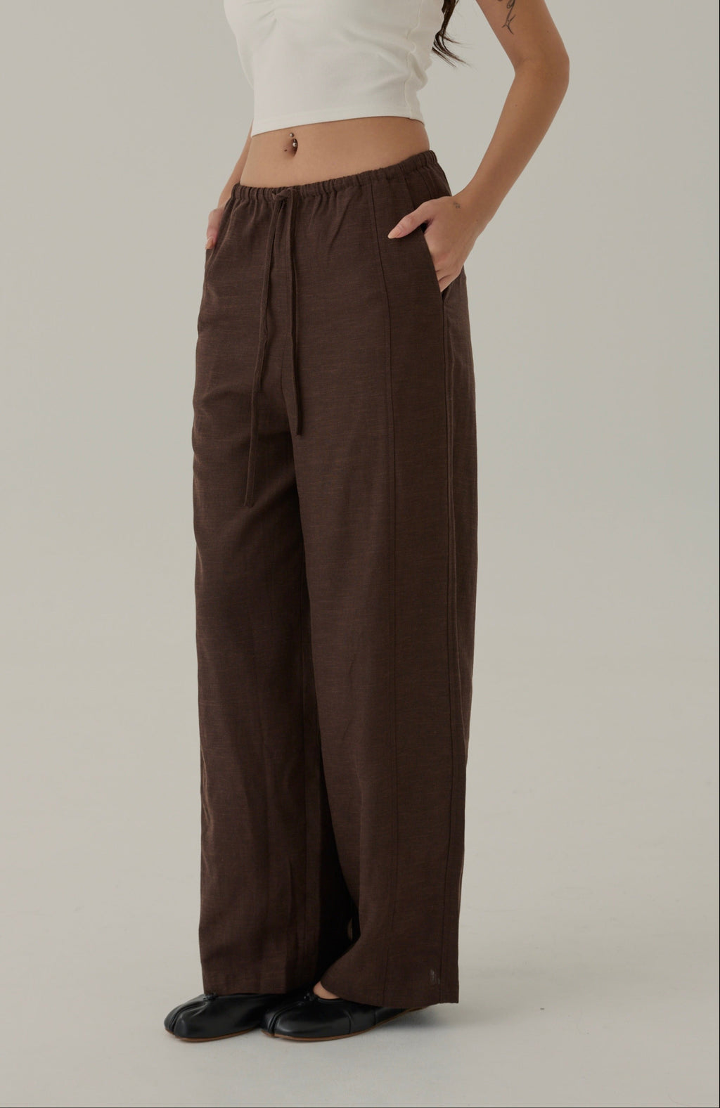 Fall for you elastic wide leg pants in brown