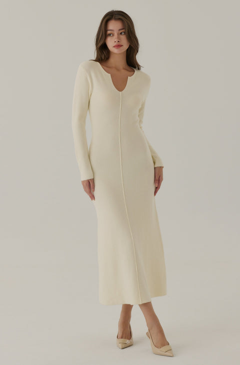 Feeling confident V neck knit dress in beige