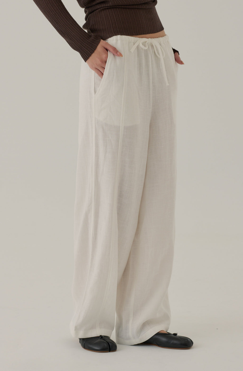 Fall for you elastic wide leg pants in white