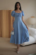 Classy vintage square neck dress in blue
