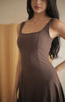 Comfy cotton elastic bra dress in brown