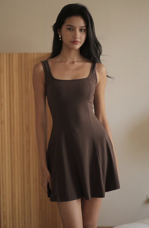 Comfy cotton elastic bra dress in brown