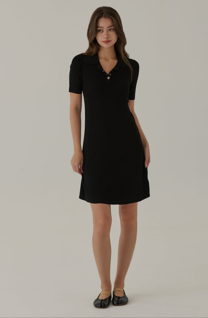 Campus polo knit dress in black