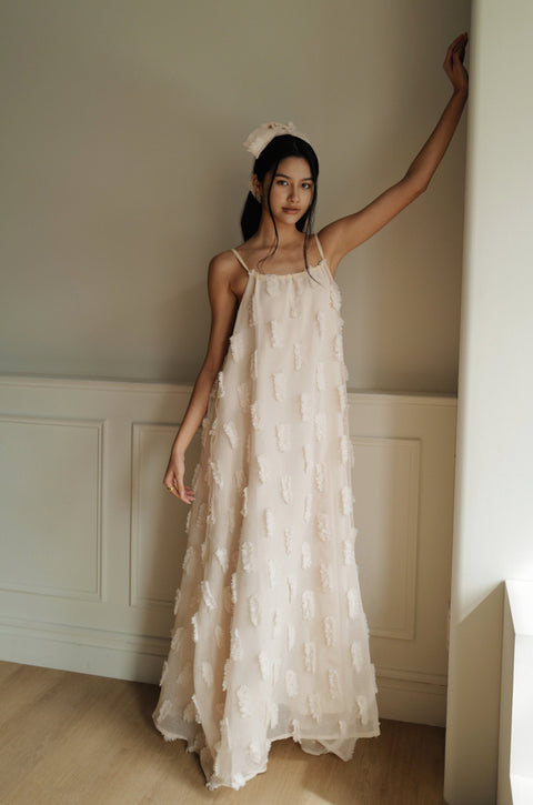 Tutu maxi dress with belt in Beige