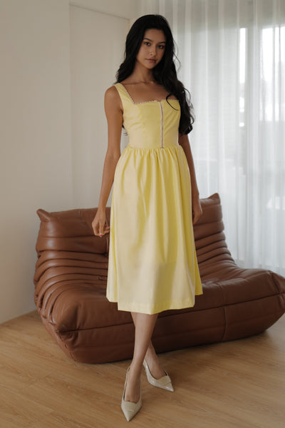 Sherri corset dress in yellow/white