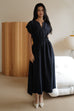Camille elastic waist linen dress in navy blue