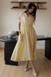 Camille elastic waist linen dress in butter yellow